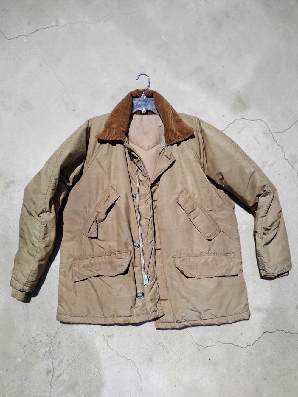 Men's Tan Field Jacket with Brown Corduroy Collar